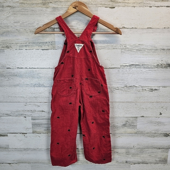 OshKosh B'gosh Girls Red Overalls with Adjustable Straps Sz 4T Dog Embroidered - Picture 5 of 13